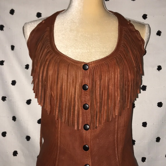 Vintage 100% Leather Fringe Top